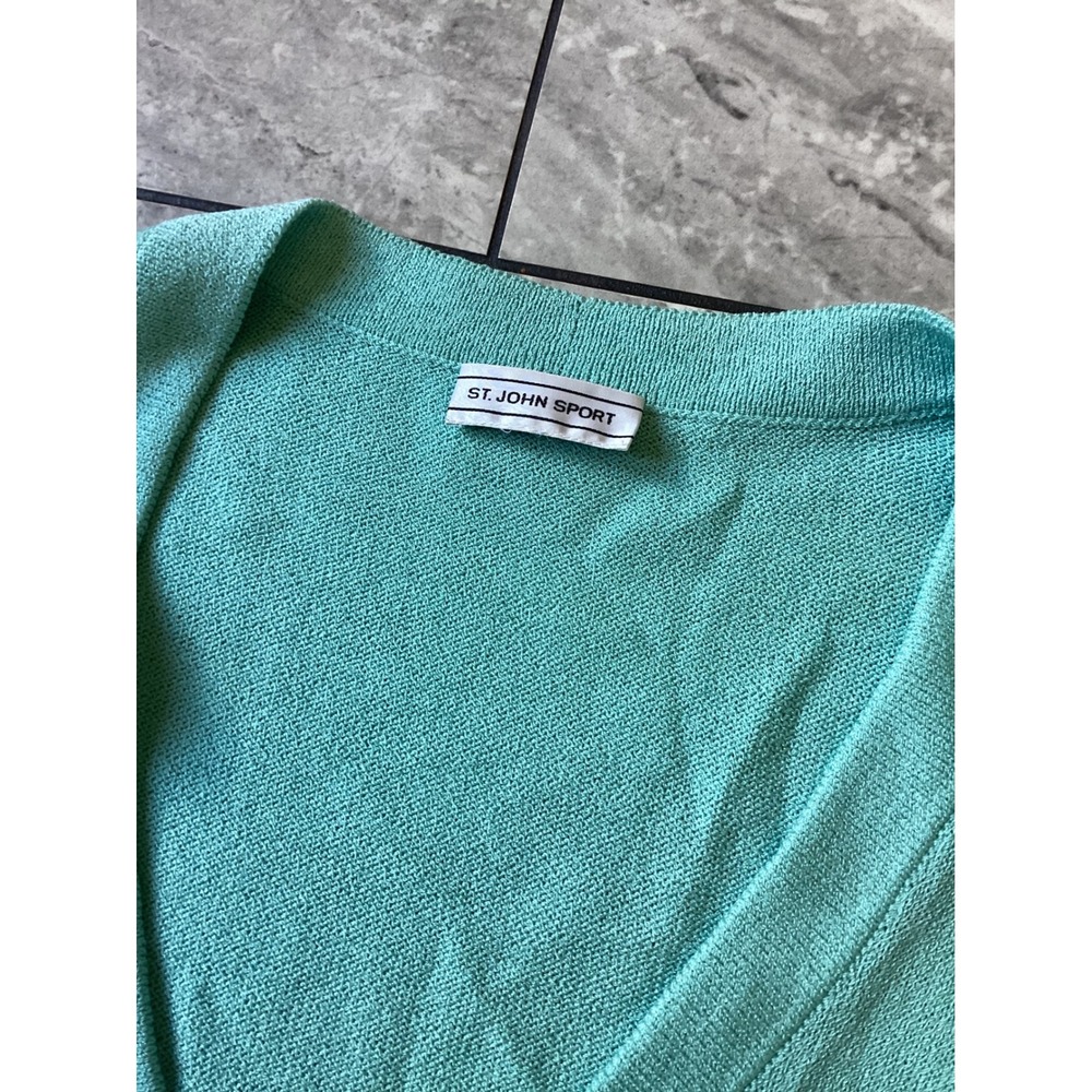 St John Sport Turquoise Wool Blend V-Neck Cardigan Gold Toggle Buttons Sweater - Picture 2 of 12